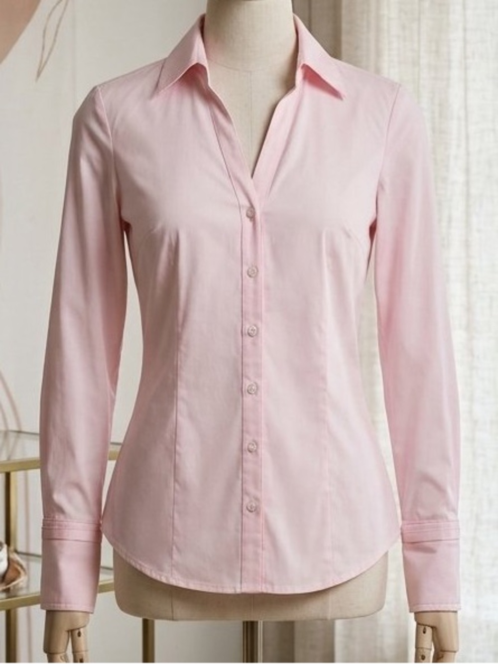 Express Light Pink Tailored Button-Down Blouse